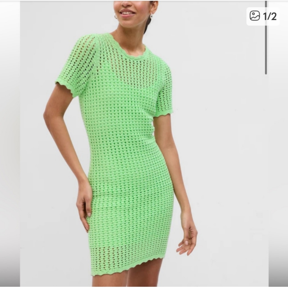 GAP Green Sheath Mini Dress Crew Neck Short Sleeve